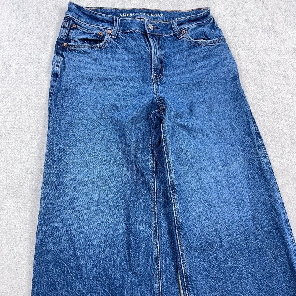 American Eagle Jeans Women 2 Short Low Rise Baggy Wide Leg Boho Med Wash Loose - Picture 6 of 13